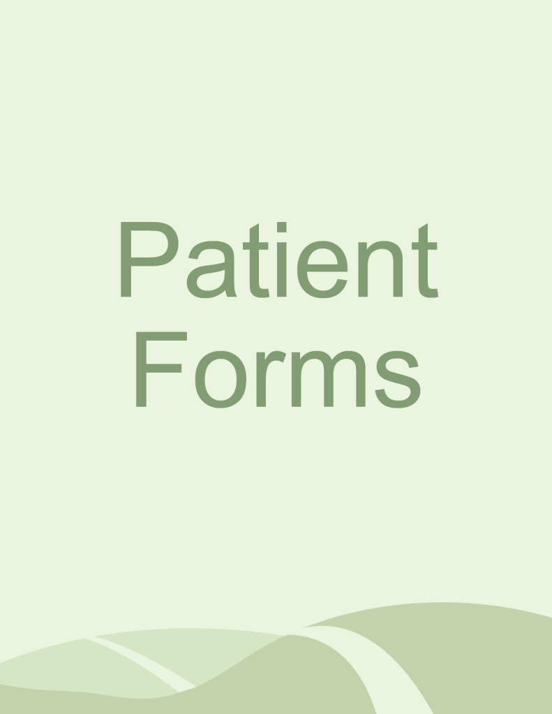 "Patient Forms" with graphic of two hills with a path leading over them.